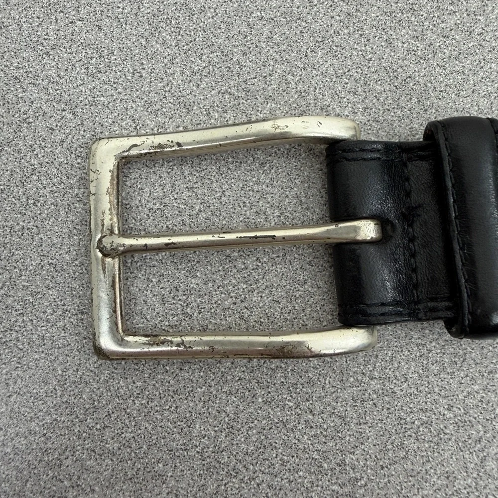 Allen Edmonds Leather Belt Mens 44 Black Silver Buckle Dress Classic Made in USA